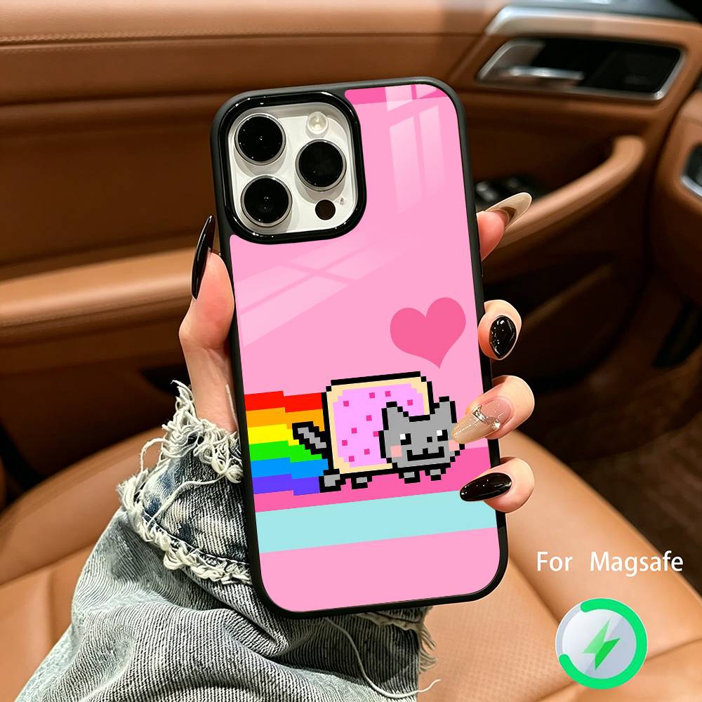 Милый N-Нян -C-Кот Чехол для Телефона Для IPhone17 16 15 14 13 12 11 Pro Max 16/15/14Plus Чехол для Беспроводной Зарядки Funda