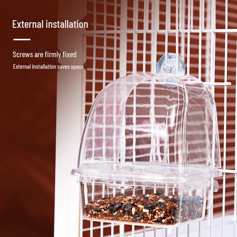 Transparent Anti-Spill Budgie Parrot Feeder - Automatic Bird Feeding Box