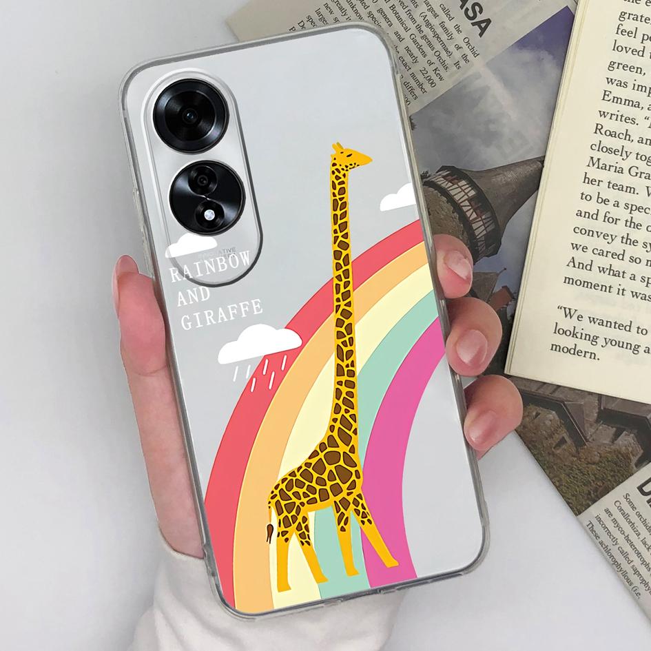 Задняя крышка для OPPO A59 A60 Reno12 Pro Realme C61 C63, прозрачный мягкий силиконовый чехол из ТПУ с защитой от падения, модный корпус с изображением жирафа и радуги для OPPO Capa