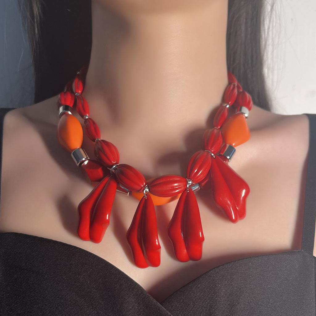 Персонализированное богемное двухслойное многоцветное геометрическое ожерелье из смолы, преувеличенный атмосферный повседневный стиль