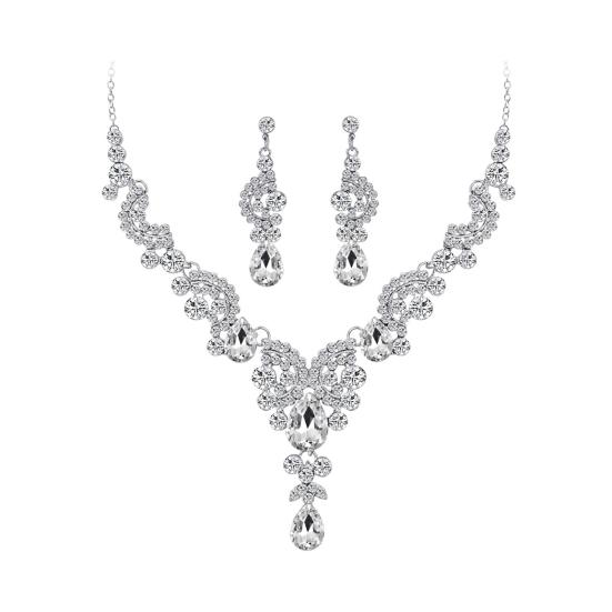 Мода свадьба искусственный кристалл горный хрусталь декор ожерелье серьги комплект ювелирных изделий