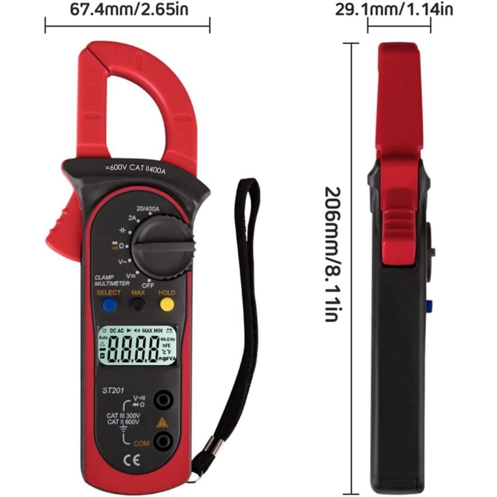 Цифровой мультиметр с клещами, счетчик 6000 переменного и постоянного тока, ручные измерения, тестер напряжения, тестер конденсаторов амперметра, тест мощности, автомобильный тестер напряжения и т. д.