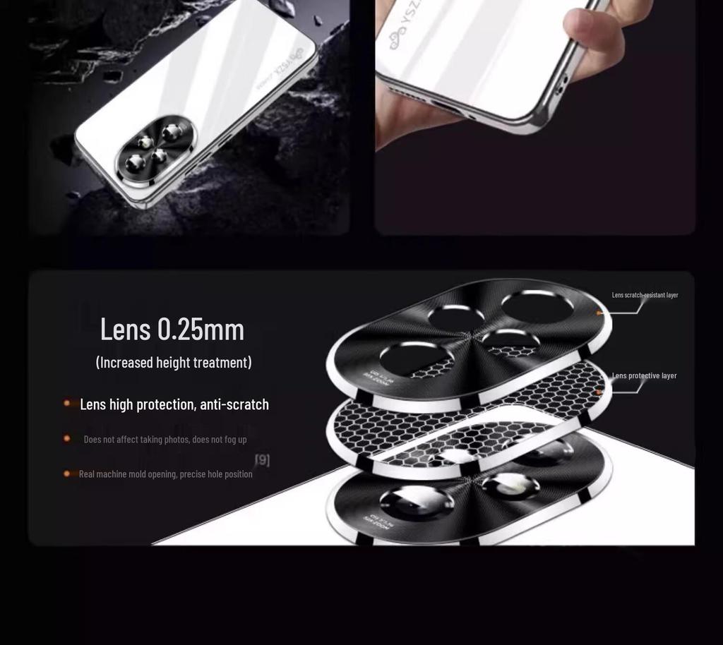 Стеклянный чехол для телефона Honor 200 Pro: Гальваническое покрытие, Защита от падений, Противоскользящее, Полное покрытие линз