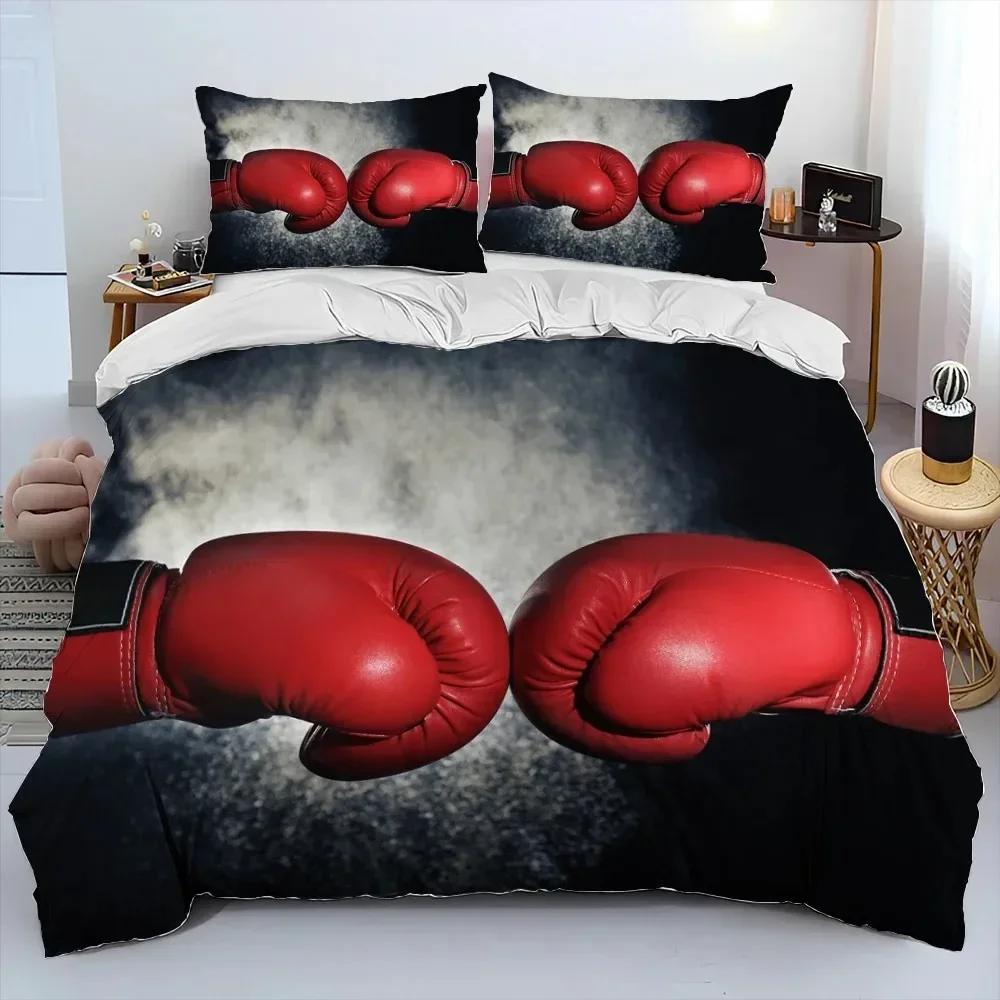 3PCS Bedding Set Red Boxing Gloves Boxer Fight Bedding Set,Duvet Cover Bed Set Quilt Cover Pillowcase,King Queen Size Adult