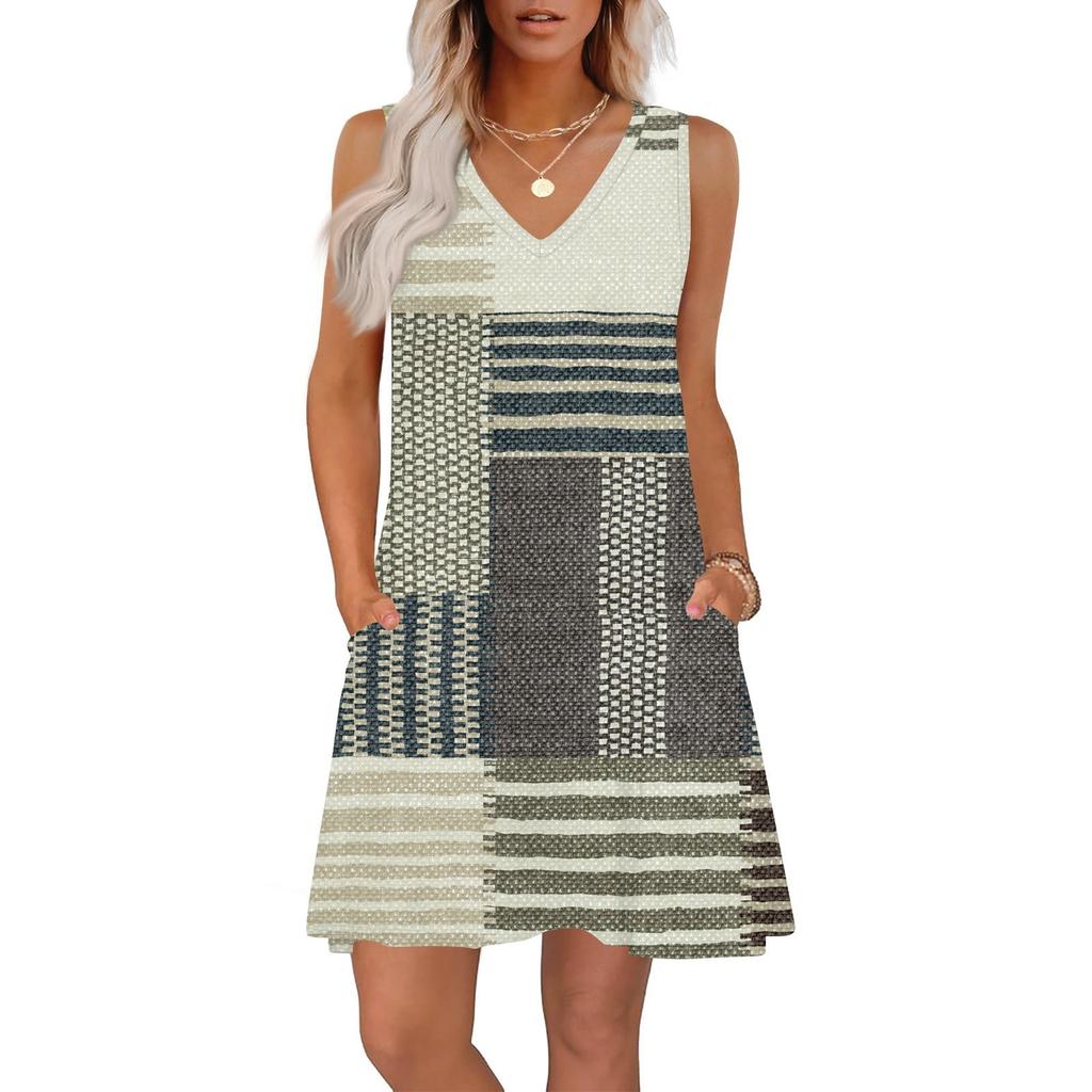 Женские летние платья свободного кроя с принтом V-образным вырезом без рукавов сарафаны пляжное гавайское платье с карманами