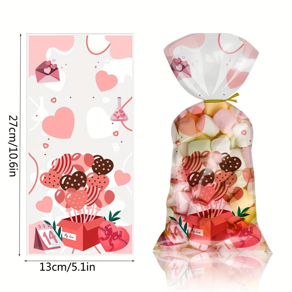 100 шт./упак., пакеты для сладостей на день Святого Валентина, пластиковые пакеты для конфет на день Святого Валентина, пакеты для печенья, 4 стиля с завязками для вечеринок на день Святого Валентина