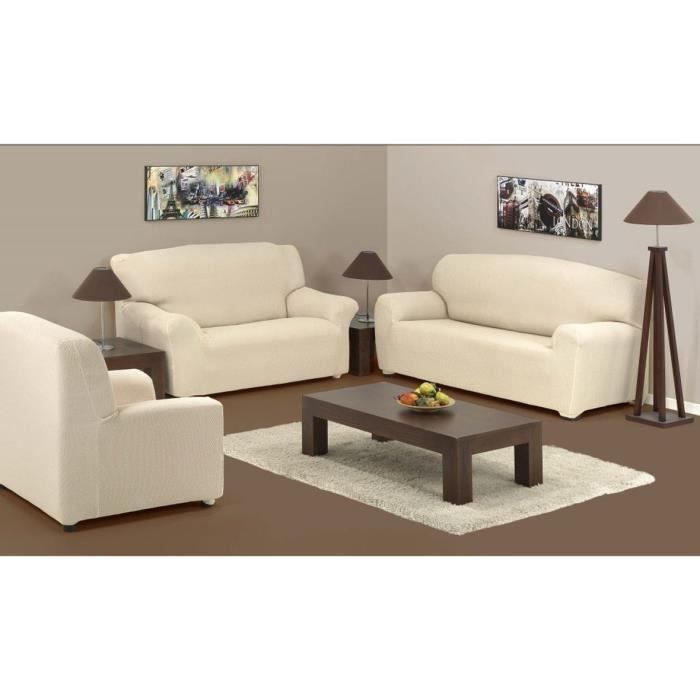 Ensemble couvre canapé super stretch 3 places +2 places +1 fauteuil - Crème