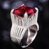 Huitan Geometric Red Cubic Zircon Luxury Rings for Women Wedding Party Noble Female Accessories Fancy Gift Modern Trendy Jewelry
