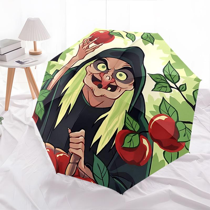 Apple Witch Villains Themed Automatic Opening and Closing Umbrella, Brightly Colored 8-rib Portable Umbrella, Suitable for Men and Women, A Perfect Gi