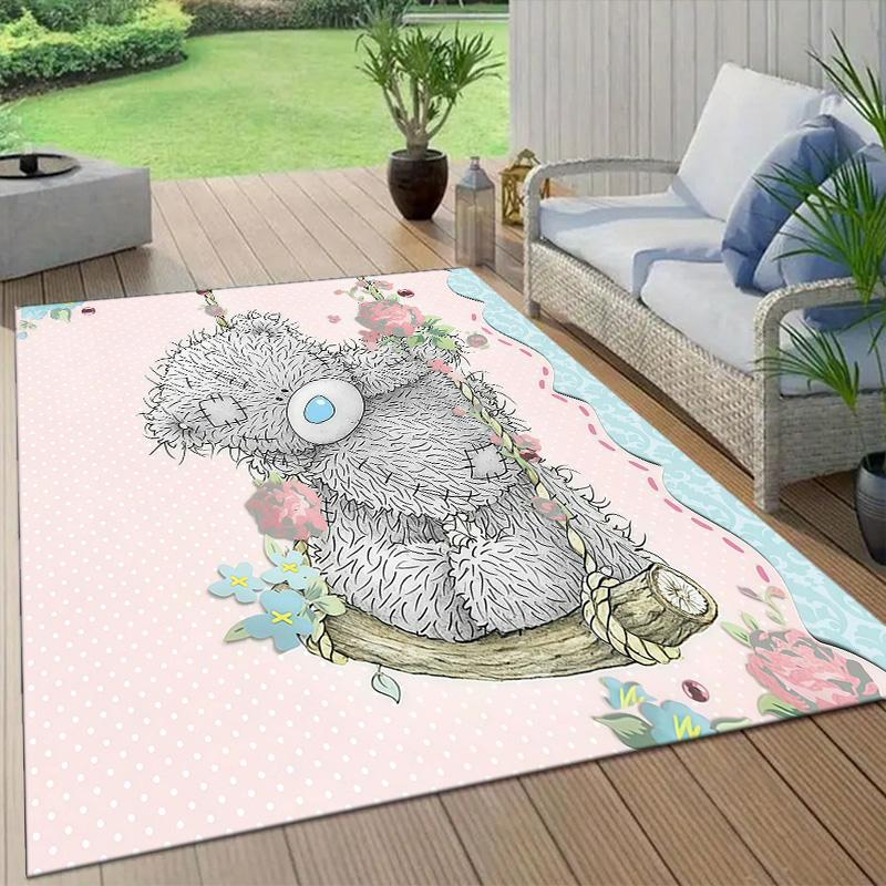 Tatty Teddy2 Flannel Pattern Square Carpet,Area Rug,Carpet Rug for Living Room Bedroom Sofa Playroom Decor,Non-slip Floor Mat