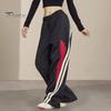 Women Pants Elastic High Waist Adjustable Drawstring Wide-Leg Vertical Stripe Stitching Pants Retro Street Style Sport Trousers