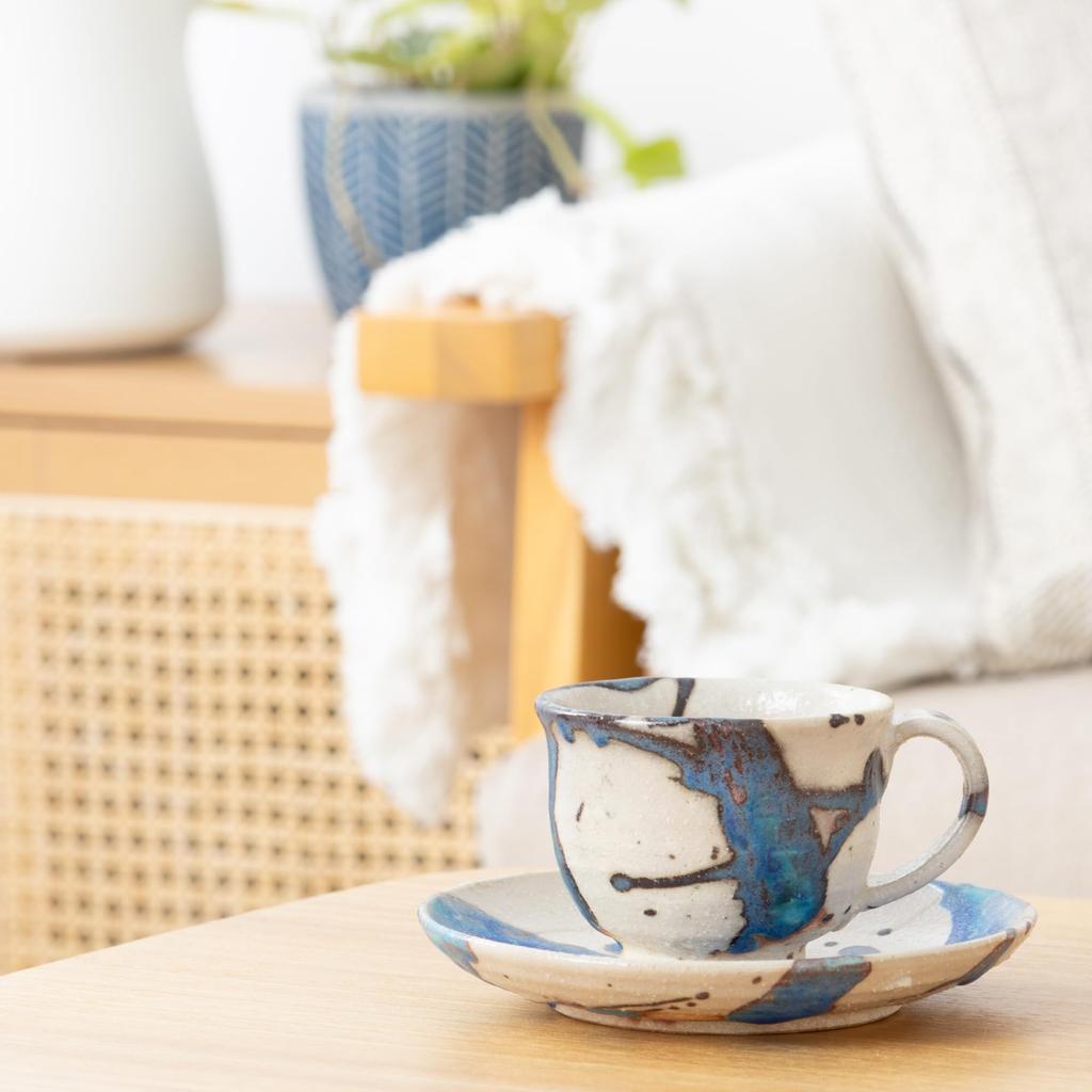 Marui Seito Shigaraki Ware Hechimon Cup & Saucer, 210ml Capacity, Glacier, White, MR-3-4398