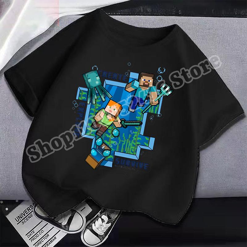 Детская хлопковая футболка с круглым вырезом Miner Crafted, с принтом на игровую тематику, с коротким рукавом, повседневные футболки для мальчиков, летняя одежда, детские подарки