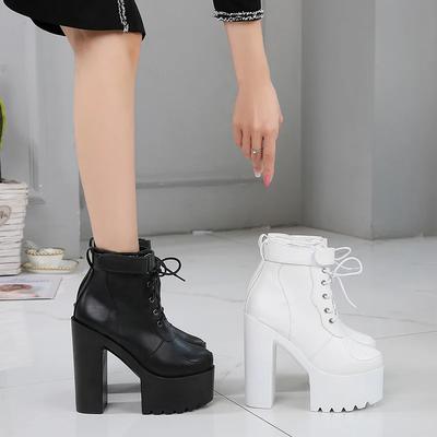 Модные европейские и американские модные ботильоны 2025 весна новые корейские на толстом каблуке короткие ботинки 14 см супер высокий каблук женские ботинки