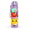 1PC Pencil Stationery Cartoon Pattern 750ml Color Plastic Sports Water Bottle Leakproof Flip Straw Lid Suitable for Sports Office Home Use