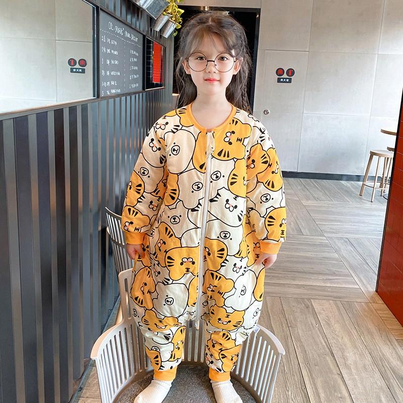 Baby Cotton Sleepsuit With Legs Separated Warm Pajamas Toddlers Fall Winter Unisex Home Wear