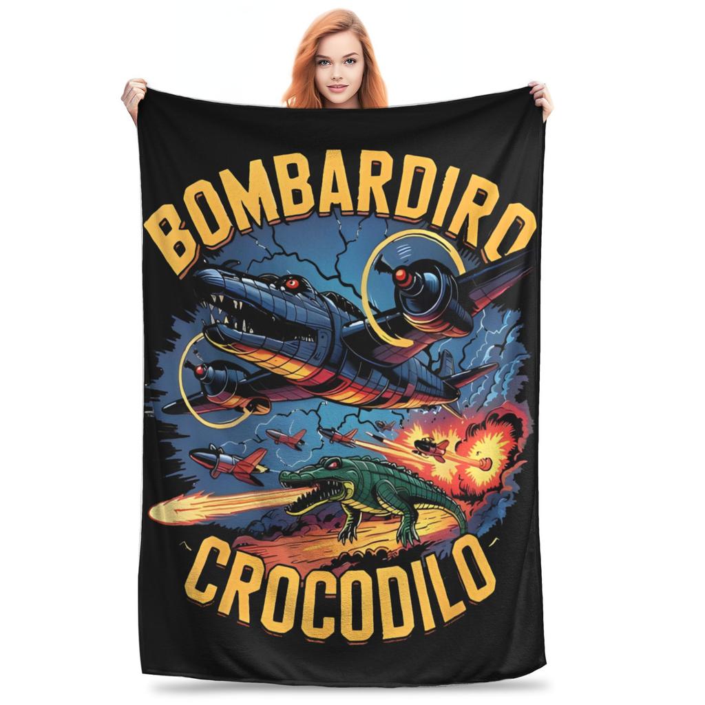 Bombardiro Crocodilo Tralalero Tralala Blanket Flannel Italian Brainrot Portable Throw Blankets for Sofa Travel Quilt