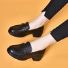 2025 Autumn New British Style Work Small Leather Shoes Thick Heel Single Shoes Round Head Soft Sole Black Loafers