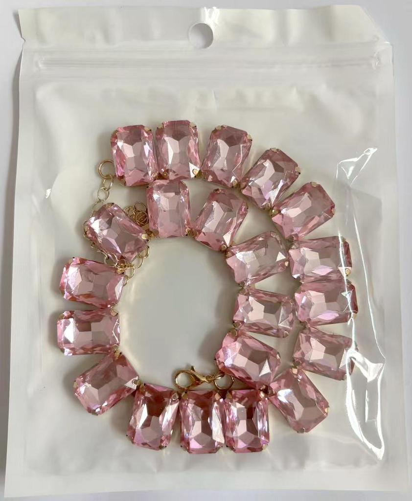 Mixed Color Rectangular 13x18 Crystal Gemstone Necklace - European & American Choker Design