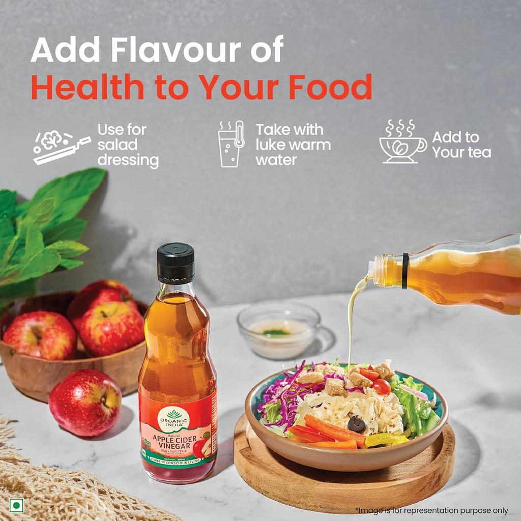 ORGANIC INDIA Apple Cider Vinegar 500ml With Mother Raw Unfiltered Spanish Red Apples Lab Tested