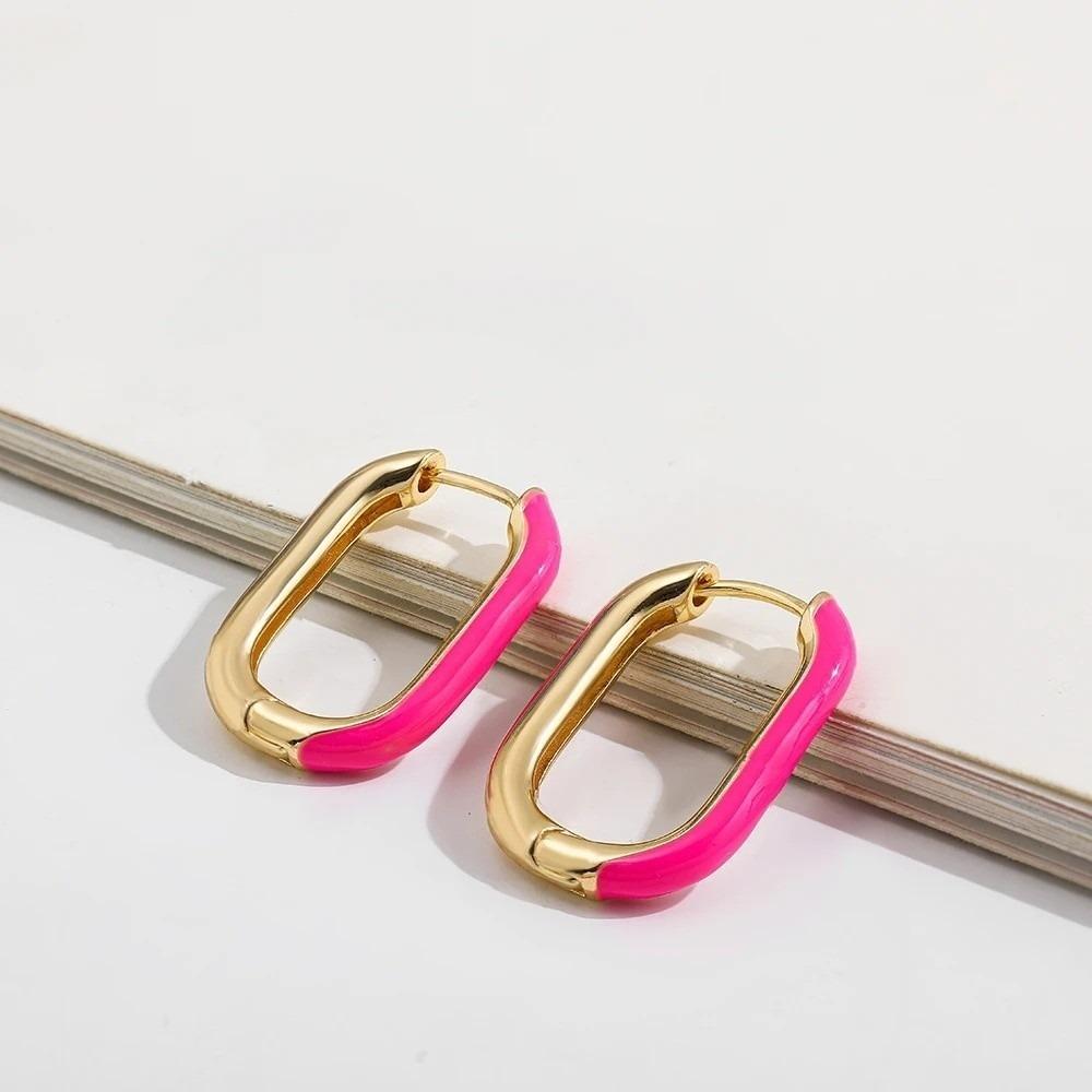 1 Pair Colorful U Shaped Hoop Earrings Minimalist Colorful Enamel Earrings  Women Jewelry