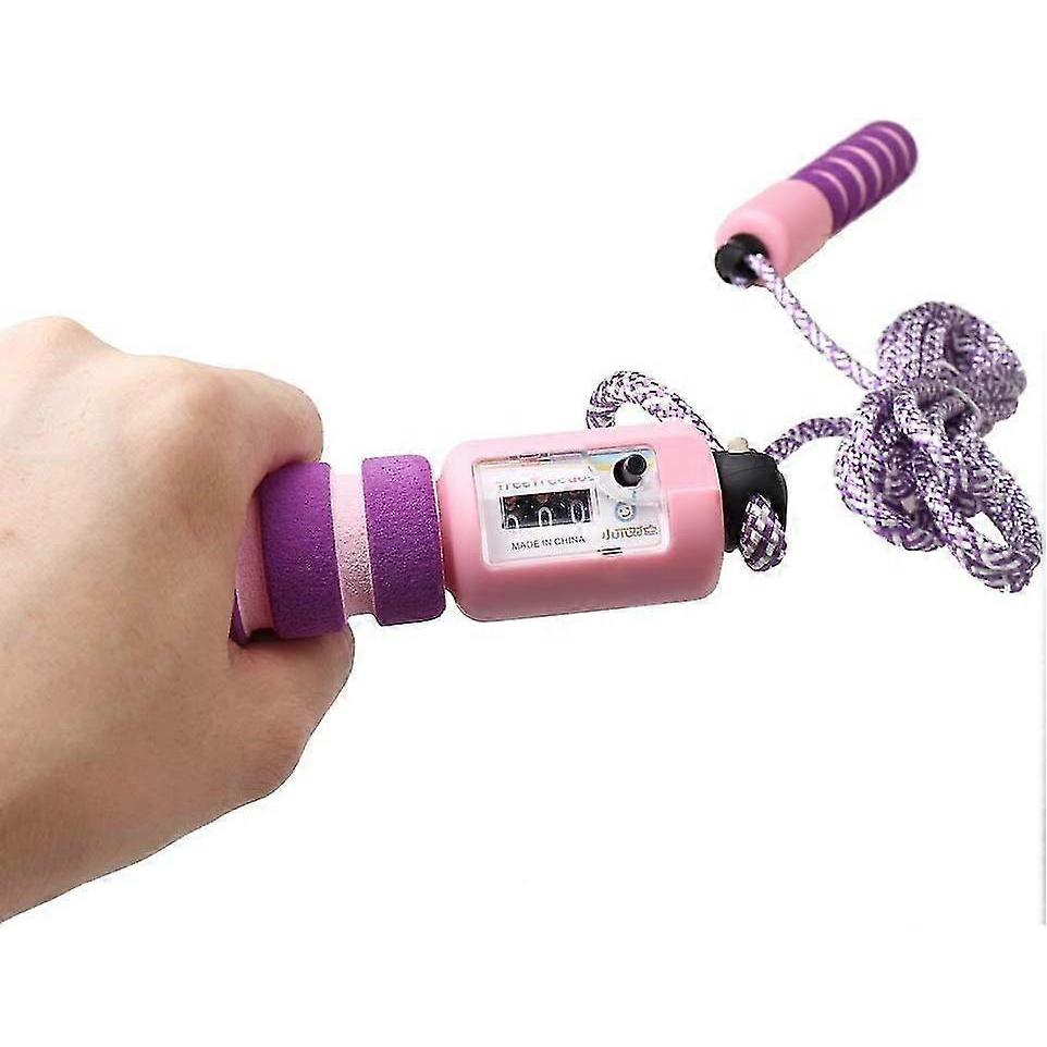 Children's skipping rope with counter, adjustable skipping rope (purple with pink)