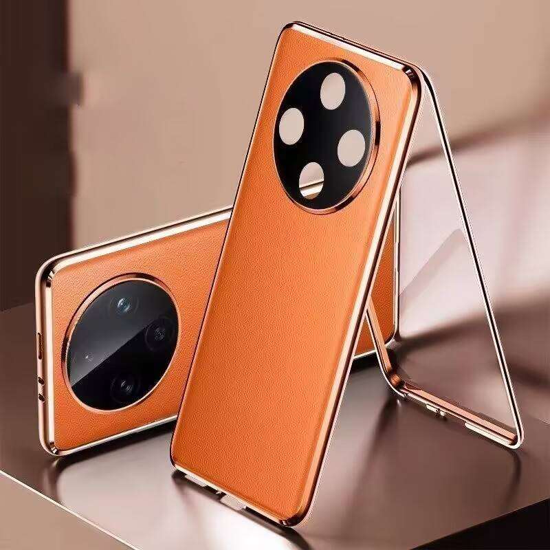 Чехол для Huawei P80 P30 P40 P70 Nova 14 13 Ultra Honor 200 100 90 80 70 Magic 8 Pro, Алюминиевый бампер с закаленным стеклом и кожаной задней панелью, Бамперы для телефона