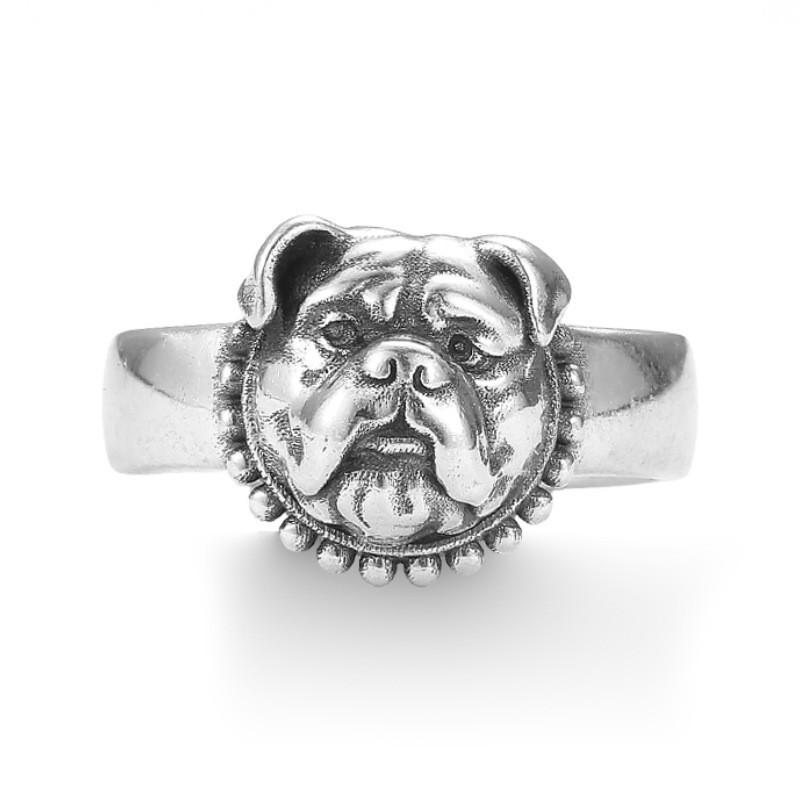 Adjustable Open Ring With Vintage Bulldog Charm Plated Unisex Retro Animal Jewelry