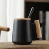 480ml Vintage Nordic Design Ceramic Coffee Mug with Lid Wooden Handle Retro Office Home Water Cup Simple Business Gift Drinking