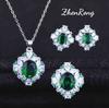 Imitation Grandmother Green Colored Treasure Ring, Retro Luxury Full Diamond Zircon Pendant, Egg Surface Stud Earrings Open Ring.