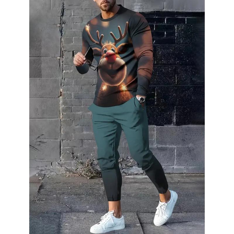 Christmas Print 3D Printed Men's Long-sleeved Suit Fashion Christmaswear With A Crew-neck Sweatshirt And Long Pants Jogging Suit