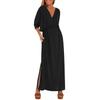 Модное женское платье яркого цвета с высокой талией и разрезом, с V-образным вырезом