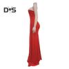 Lady Evening Dress One Shoulder Sleeveless Split Hem Solid Color Pleated Solid Color Prom Cocktail Party Maxi Dress Ball Gown