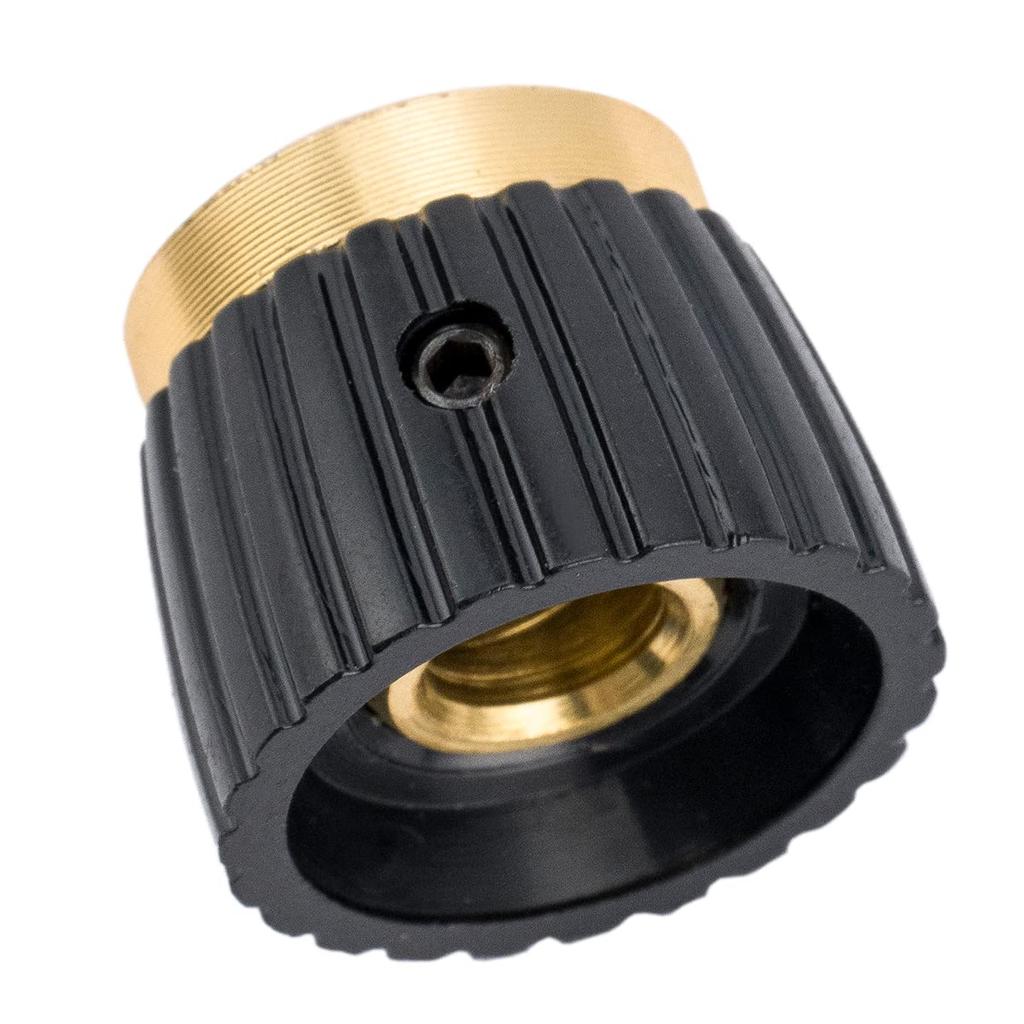 Musiclily Pro Amp Knobs, Side-Threaded Push-On Knobs for Marshall-Style Amplifiers, Black/Gold Aluminum Tops (Set of 6)