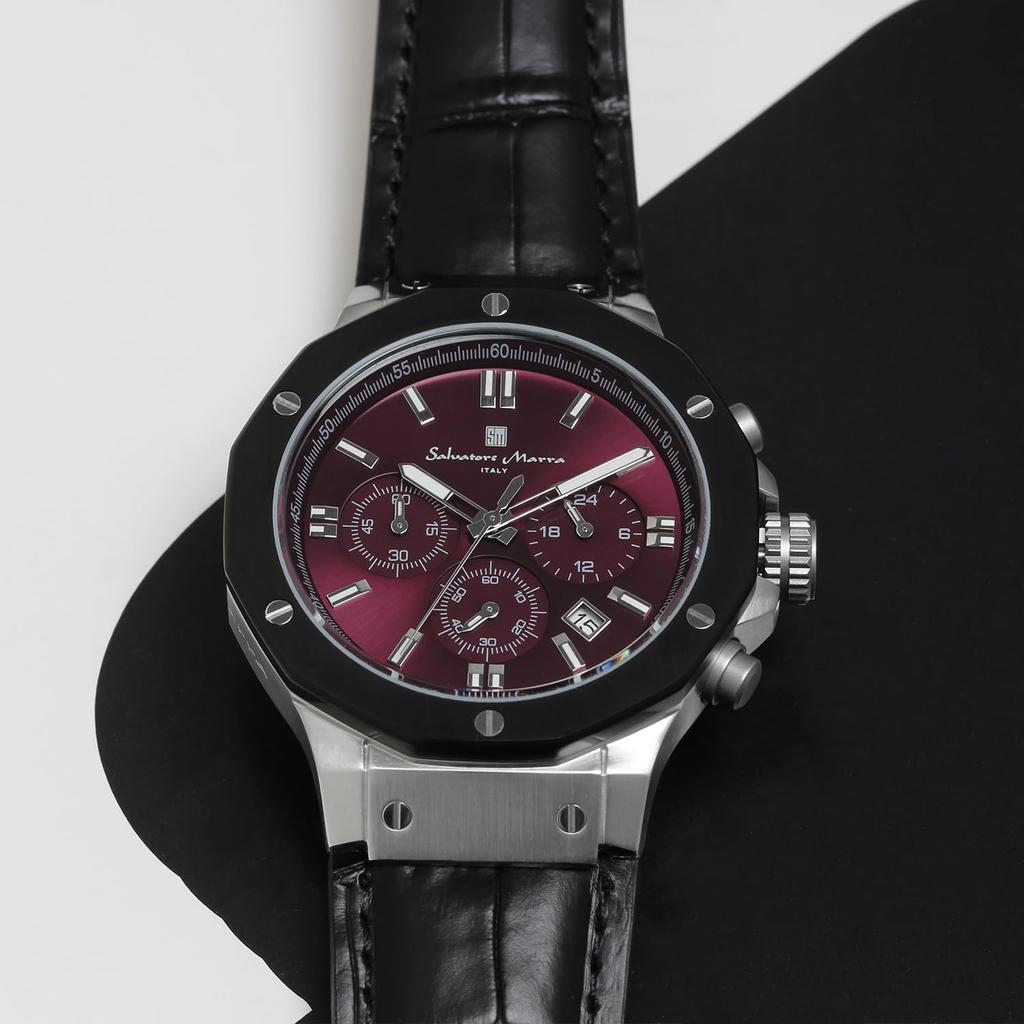 Chronograph 10 ATM Water Resistant Leather Strap Business 20th Anniversary Limited Model Silver Purple Black [Salvatore Mara] Men's SM18117-SSPL