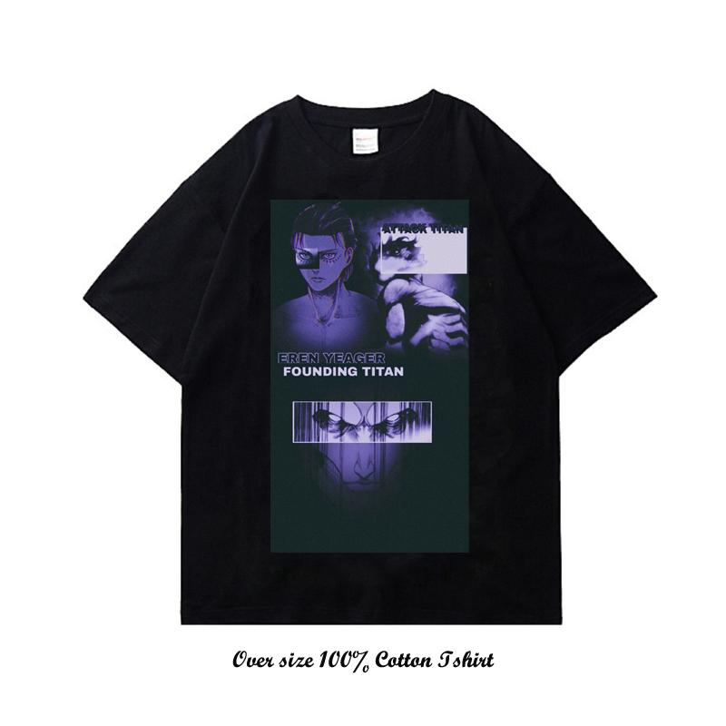 Японское аниме Атака титанов Футболка Харадзюку Винтажный принт Короткий рукав Большой размер Хлопок Круглый вырез Футболка Женская Мужская