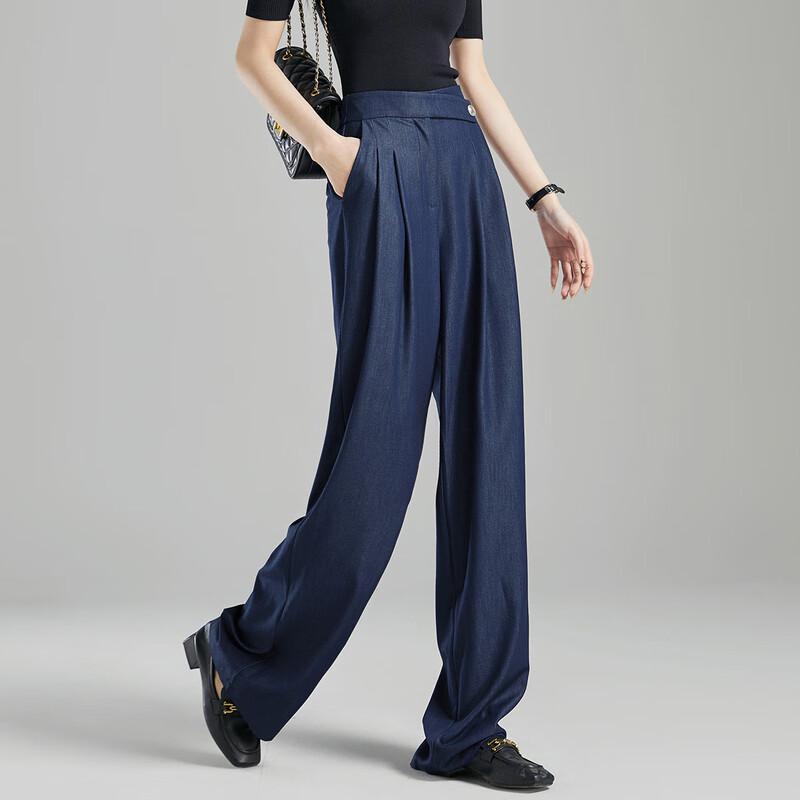 Demana Tencel-Look Denim Pleated Straight Leg Trousers