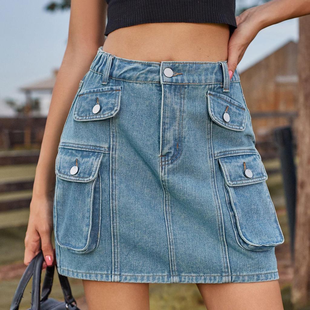 Women's Split Denim Skirt Cargo Denim Skirt Skirt