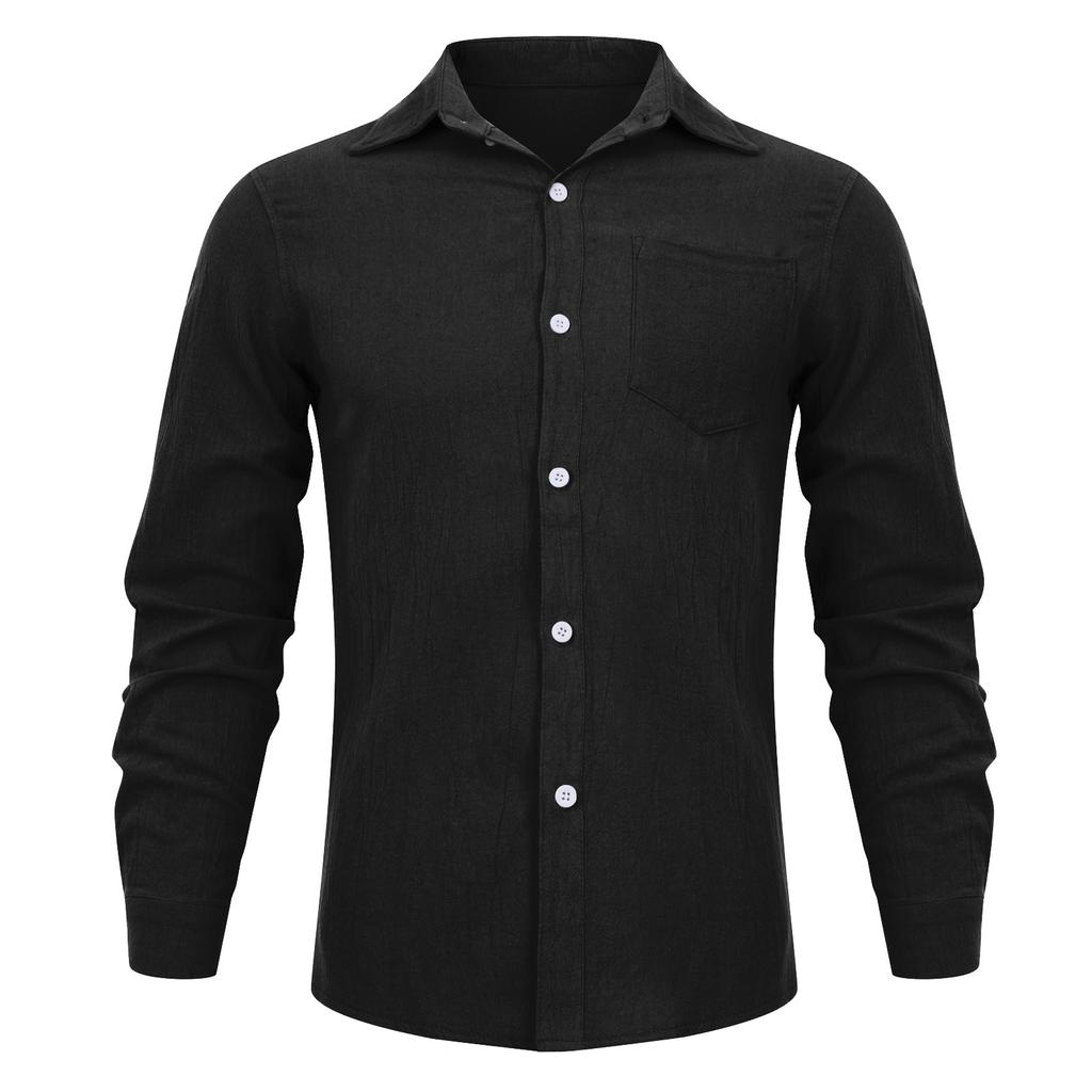 Мужская модная повседневная хлопковая льняная футболка с длинным рукавом, однотонная футболка, верхняя блузка