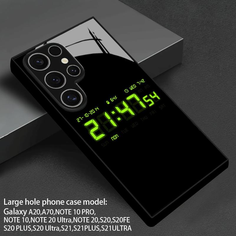 Флуоресцентный чехол для телефона с рисунком часов, 2D, для Samsung S26 S25 S24 S23 S22 S21 S20 A56 A36 A16 - Стеклянная защитная крышка