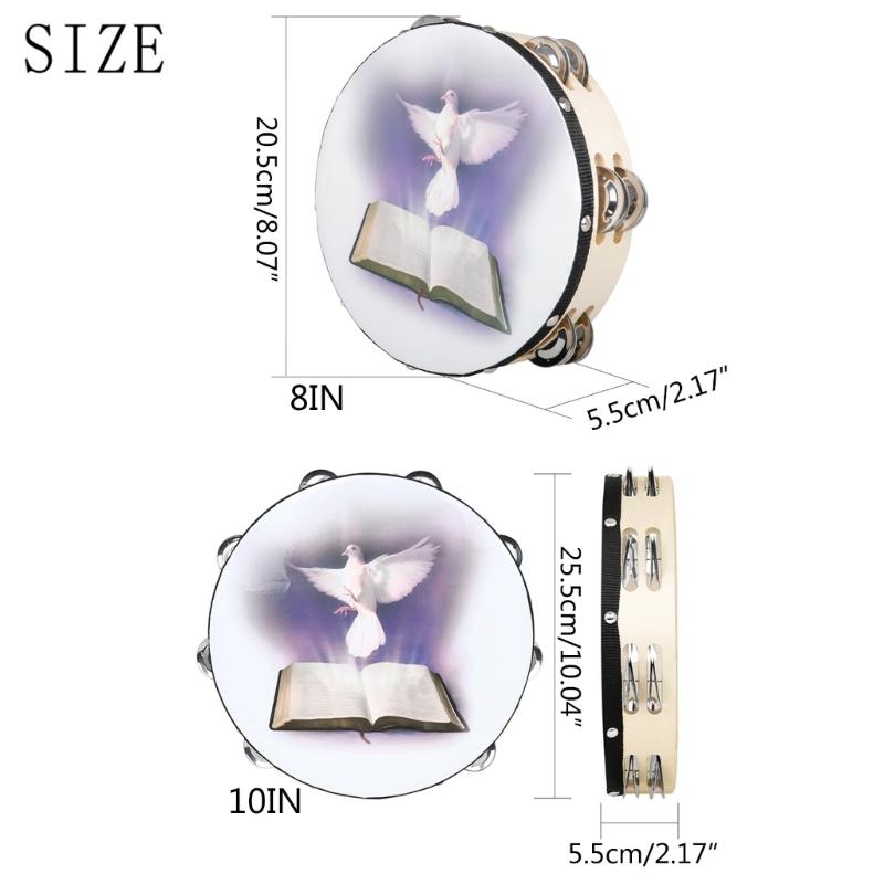 Dove Bible Double Row Bells Tambourine Handbell Clap Drum Tambourine Musical Instrument for Party Game Playing Easy Play