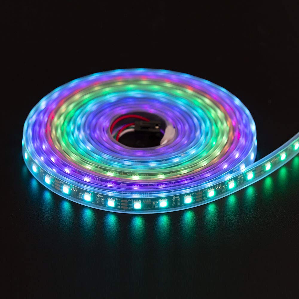 Светодиодная лента BTF-LIGHTING, WS2811, DC12V, Адресная RGB5050, Dream Color, 5 м, 300 светодиодов, Neopixel, Программируемая, Разрезаемая, Черная печатная плата, IP67