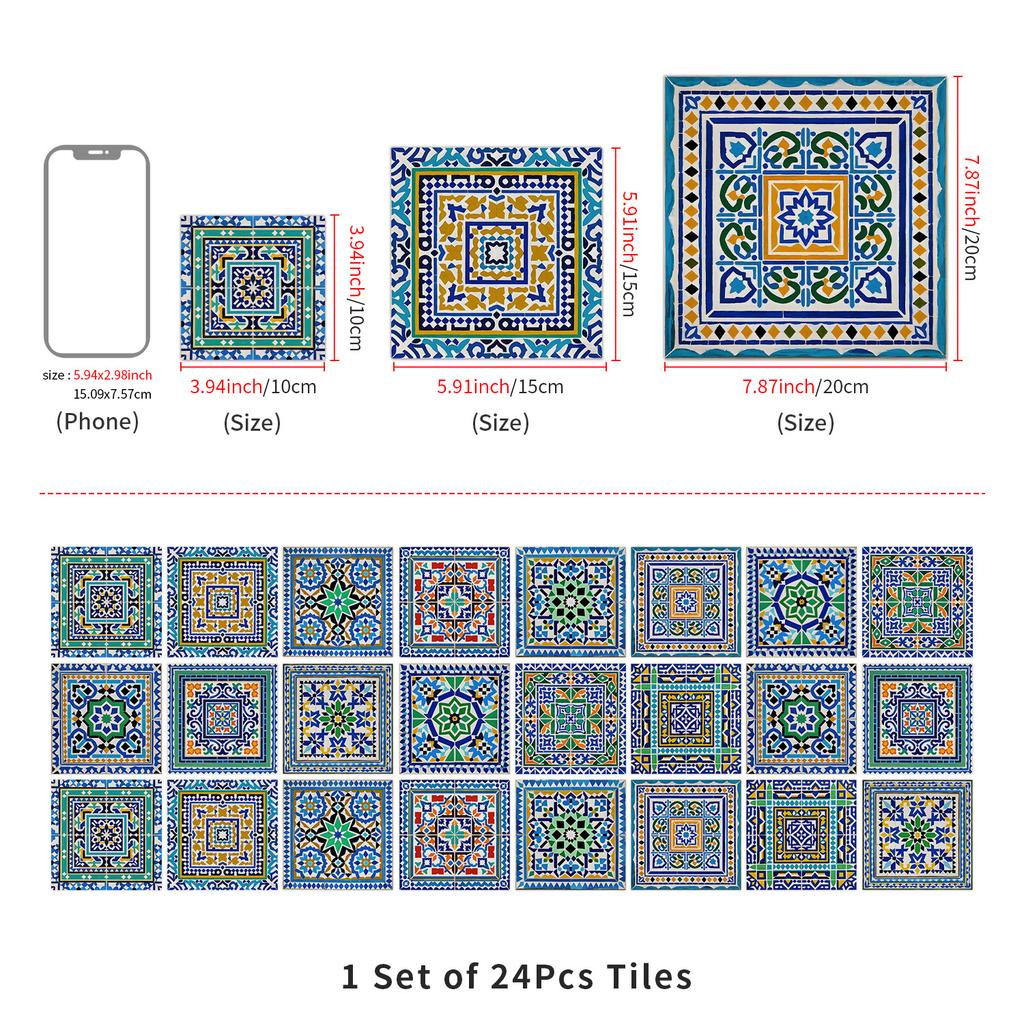 Европейская Хрустальная Мандала 24 Штуки Самоклеящаяся Наклейка на Стену, Водонепроницаемая Наклейка на Плитку для Кухни Спальни ПВХ Обои