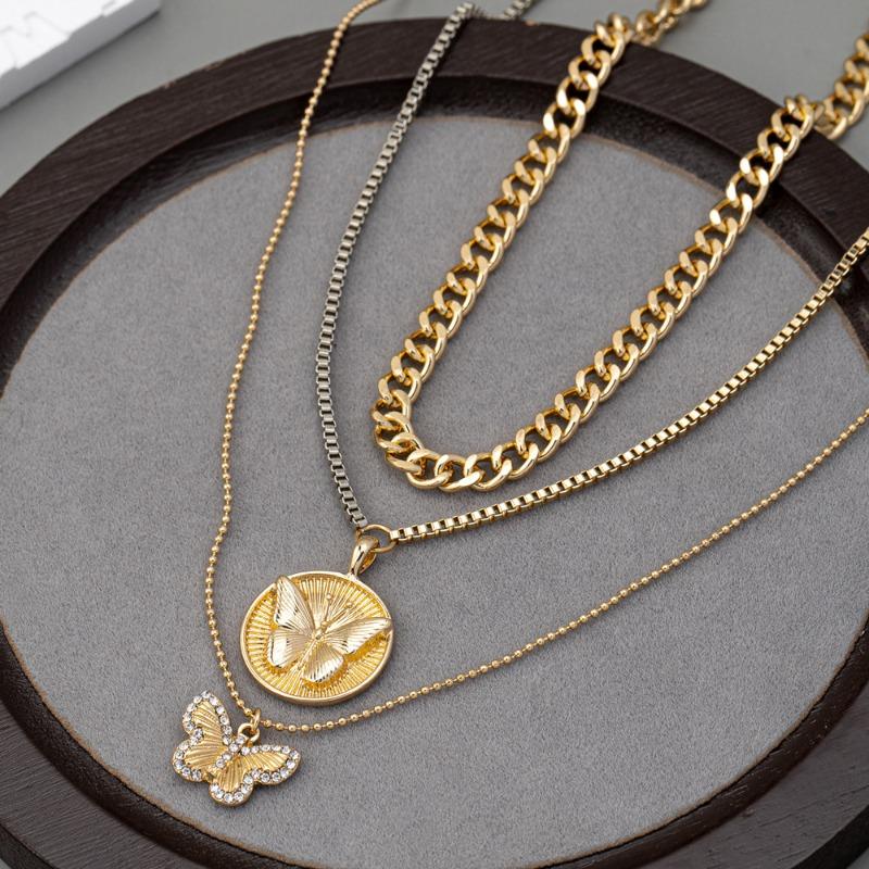 Meier Multi-layer cuban link chain necklace - butterfly chunky chain ot clasp, edgy hip-hop punk style