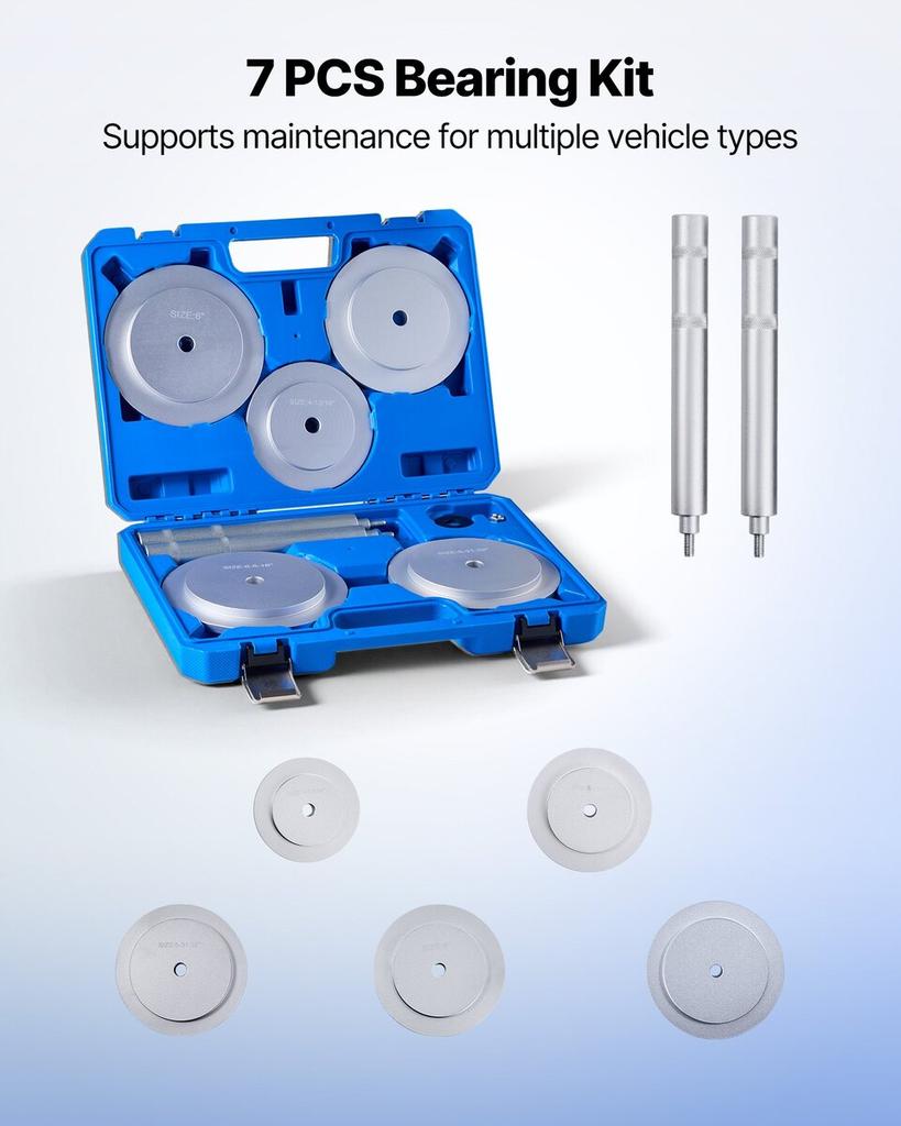 Bearing Press Kit, 7 Pcs, Bearing Race and Seal Driver Set with 5 Bushings, Handle Shaft and Extension Rod, Bushing Driver Tool Set, Heavy Duty