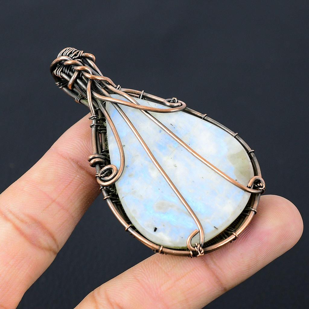 Лунный камень Драгоценный камень Чистая медная проволока Обернутая ювелирная подвеска ручной работы