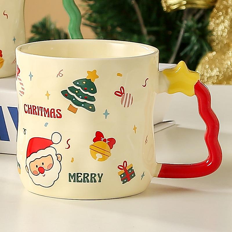 Creative High Value Ceramic Cup Christmas Mug Household Cup Holiday Gift Souvenir with Cover Spoon Water Cup Gift
