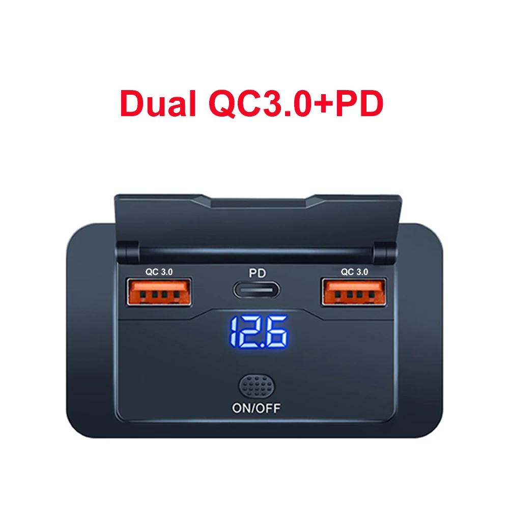 Двойное USB-быстрое зарядное устройство Type C QC3.0 3.0 с переключателем, 3-портовая панель питания, водонепроницаемая, для автобуса 12-24В, автомобиля, грузовика, морского транспорта