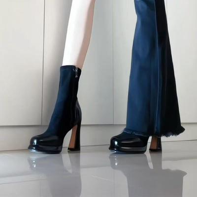 Французский ретро-дизайн Xiaoxiangfeng, эластичные тонкие ботинки, повседневные короткие ботинки на высоком каблуке в британском стиле, новинка осень-зима 2025