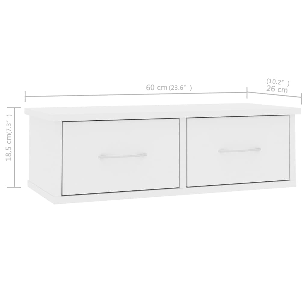 Wall Mounted Drawer Shelf White 60 x 26 x 18.5 cm Particleboard